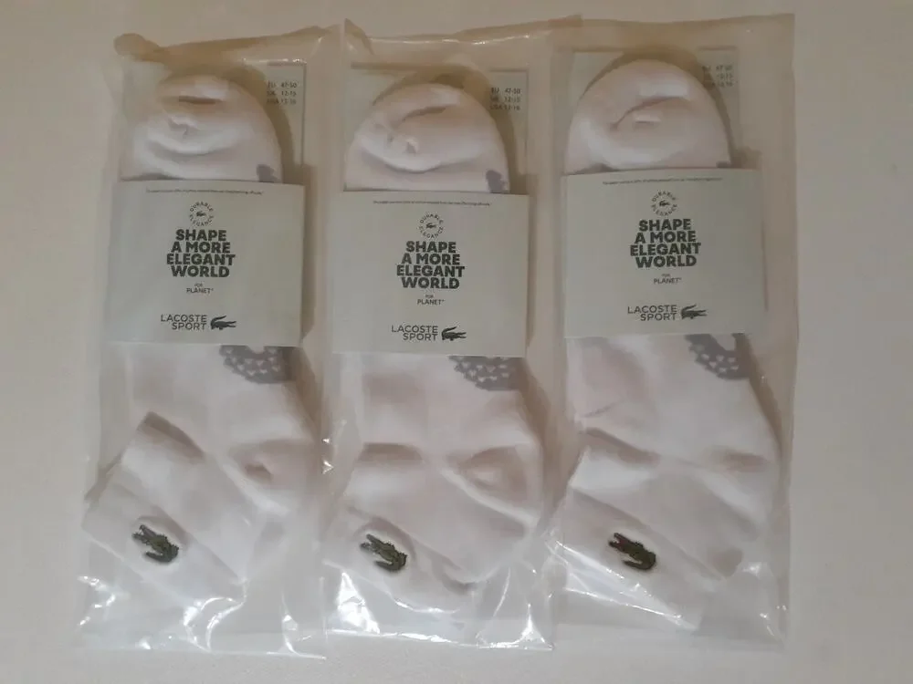 Lacoste Unisex Short Cotton Sport Socks, X-Large, White/Grey Chine 13-16
